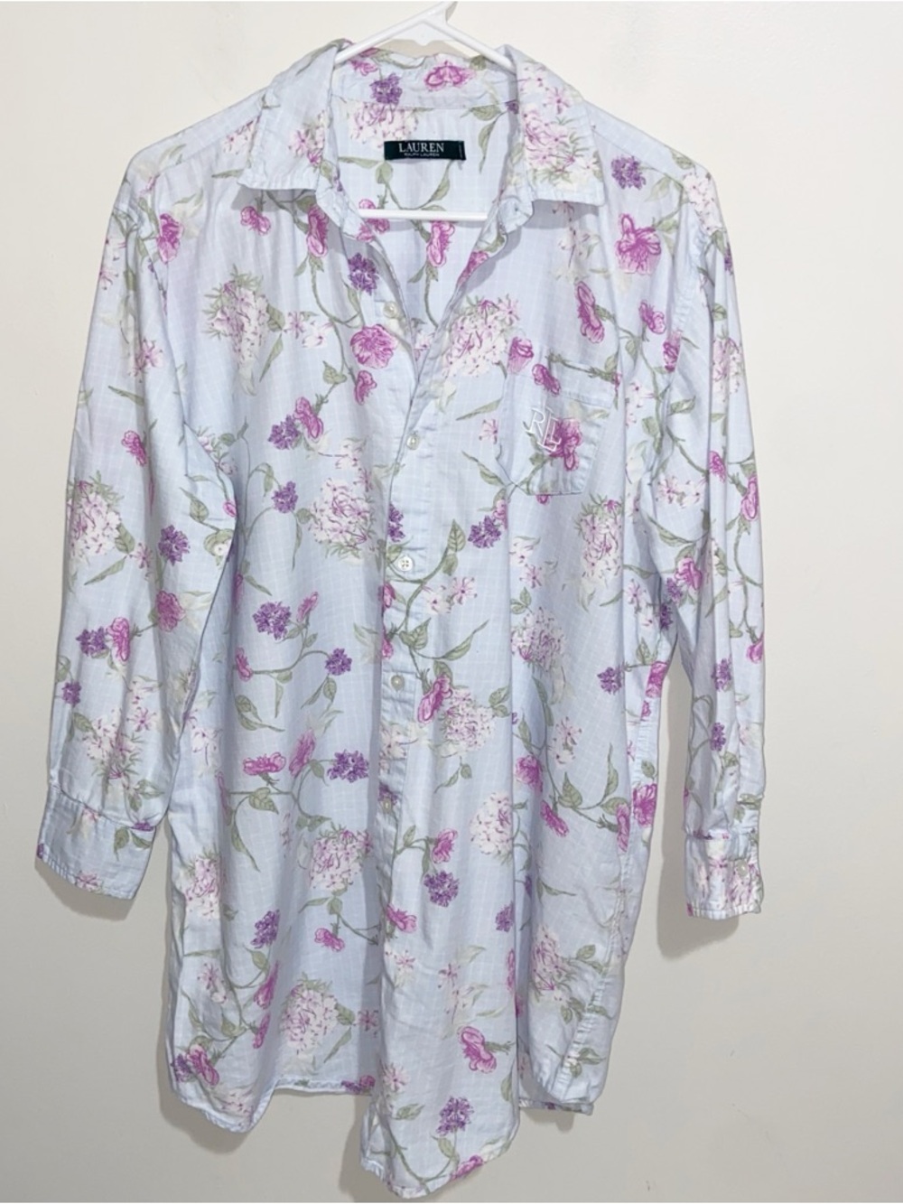 Lauren Ralph Lauren Nightshirt Womens Medium Cotton Floral Embroidered Cottage